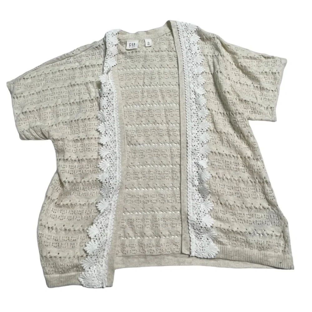 Gap Kids knit  Lace Trim Cardigan short sleeve Oatmeal Girl’s 10